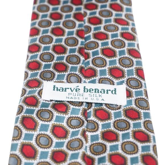 Harvé Bernard Silk Red and Green Men's Tie - Picture 6 of 8